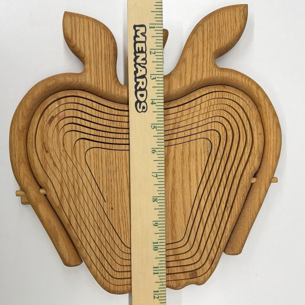 Collapsible Wooden Apple Fruit Bowl Basket‎ Stand Handle Rustic Farmhouse Decor